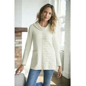 Soft Surroundings Cowl Neck Split Design Lightweight Sweater White Large